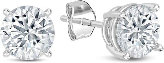 Eternaldia 925 Sterling Silver with Cubic Zirconia Solitaire Stud Earrings for Womens Screw Back Post With Secure Fit