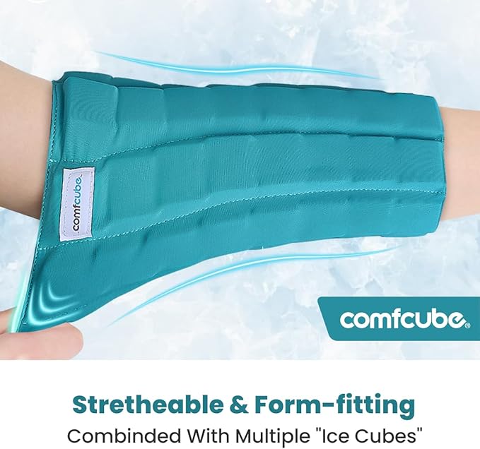 Comfcube Elbow Ice Pack for Tendonitis & Tennis Elbow, 2 Hours Long Lasting Cold Compression Flexible Ice Pack Wrap Sleeve, Pain Relief for Golfers Arm, Arthritis, Injuries