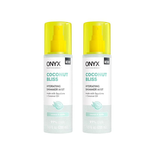 Onyx Professional Hydrating Shimmer Mist with Squalane & Coconut Oil, Coconut Bliss, 6.5 fl oz, 2pk - Shimmer Hair and Body Mist Creates a Radiant Glow with Lightweight Moisture