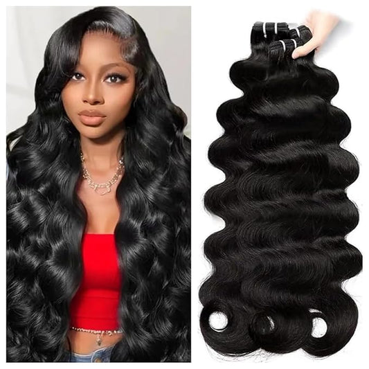 12A Human Hair Bundles 16 16 16 Inch Body Wave Bundles Human Hair 3 Bundle for Women 100% Unprocessed Brazilian Virgin Hair Natural Black Color Extensions Quick Weave