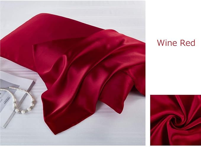 Mulberry Silk Pillowcases Set of 2, Hypoallergenic Satin Pillow Covers for Hair and Skin, with Hidden Zipper, Both Side 100% 19 Momme Silk (Burgundy,King)