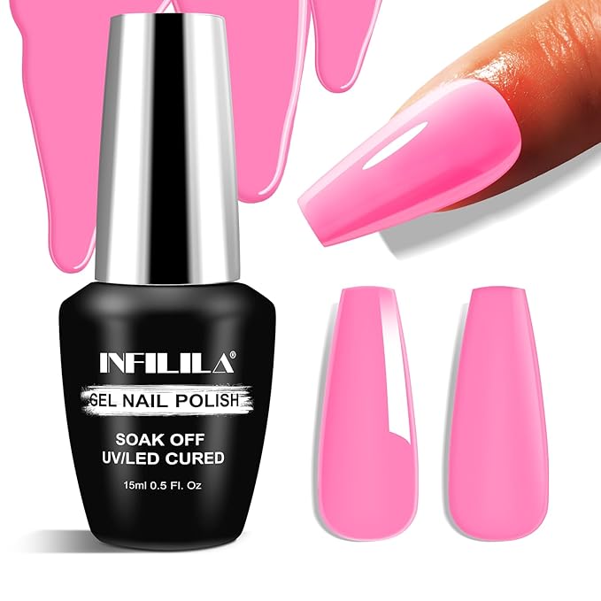 NXJ INFILILA Bright Pink Gel Nail Polish, 15ml 0.51oz Pastel Pink Gel Nail Polish One-Stroke Coloring, Hema Free Long Lasting High Gloss Soak Off Manicure Salon DIY for Girls SX0072