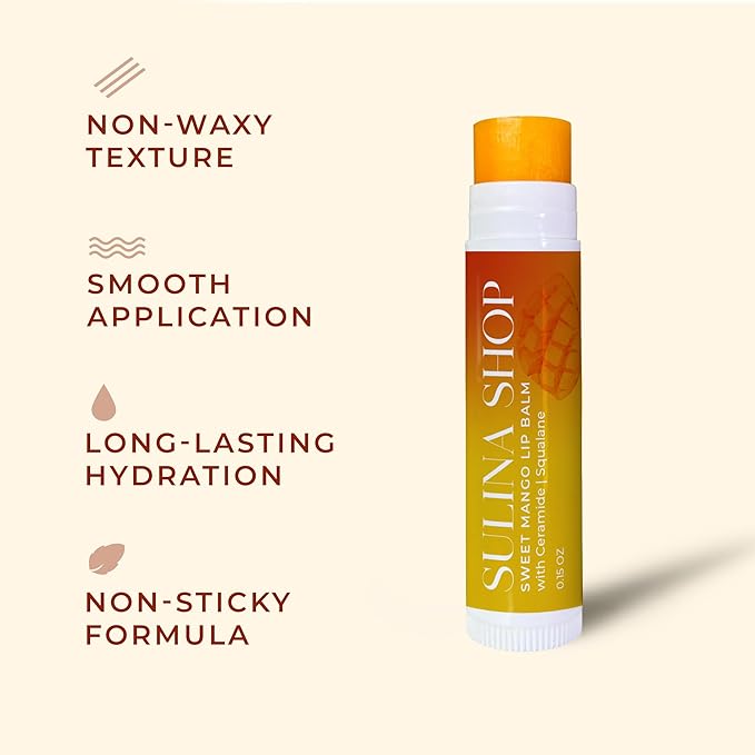 Mango Lip Balm Hydrating & Nourishing, Natural, Long-Lasting Lip Moisturizer with Castor Oil, Barrier Protection & Lip Repair, Smooth Lip Care, Non-Waxy & Cruelty-Free, Gentle for All Ages - 0.15 oz