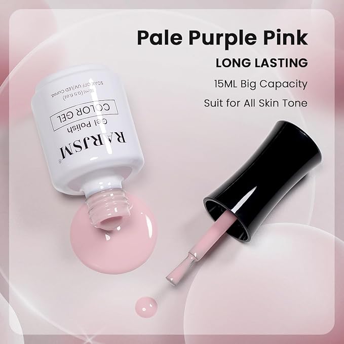 RARJSM Nude Gel Polish Neutral Color Skin Tone Gel Nail Polish 15ml Natural Color UV LED Cured DIY Soak off Gel Polish Single Bottle(Pale Purple Pink)