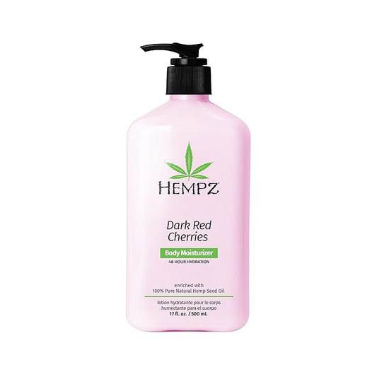 Hempz Cherry Body Lotion, Ultra Hydrating Daily Moisturizer, Self Care for Dry Skin and Hands, Dark Red Cherries, 17 oz.