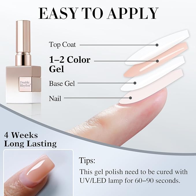 Double Rhythm Gel Polish 15ML Jelly Sheer Pastel Light Milky Color Pearl White Bottle 1 PC 0.5 OZ Full Size Nail Art Salon at Home (Translucent Green-D1408)