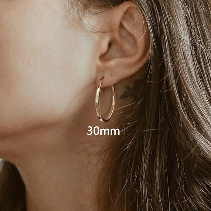 Hayoso 18K Gold Plated Hoop Earrings - 925 Sterling Silver Hoop Earrings Womens Hypoallergenic Hoops | Square Tube Hoop Earrings for Women 15mm/20mm/30mm/40mm