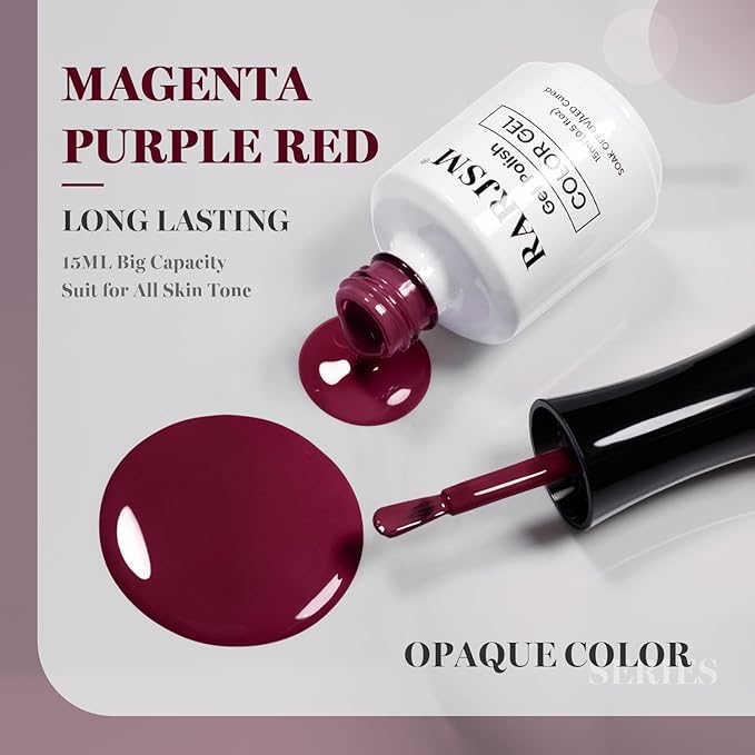 RARJSM Magenta Gel Nail Polish Creamy Fuchsia Purple Red Gelpolish 15ML 1Pc Soak off Curing Required Nail Art French Manicure Salon DIY at Home Fall Winter