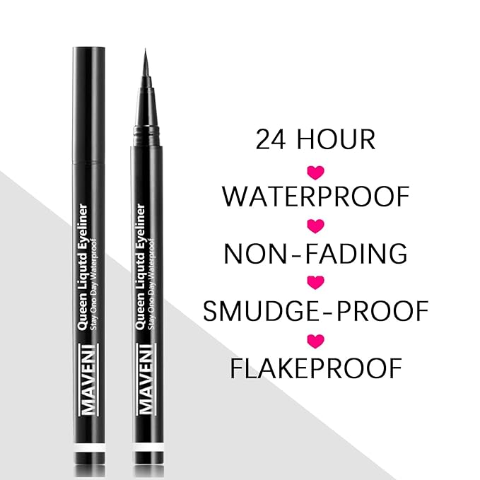 Waterproof Liquid Eye Liner, Stay One Day Makeup with Fine Brush Tip Lasting Satin Finish, Smudge-Proof & Transfer-Resistant (01# Jet Black)