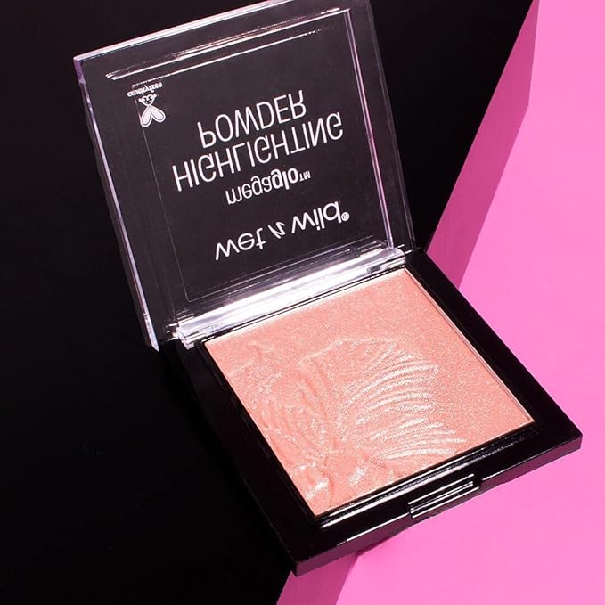 wet n wild MegaGlo Highlighting Powder, Highlighter Makeup, Shimmer Glow, Pink Rose Gold Bloom Time