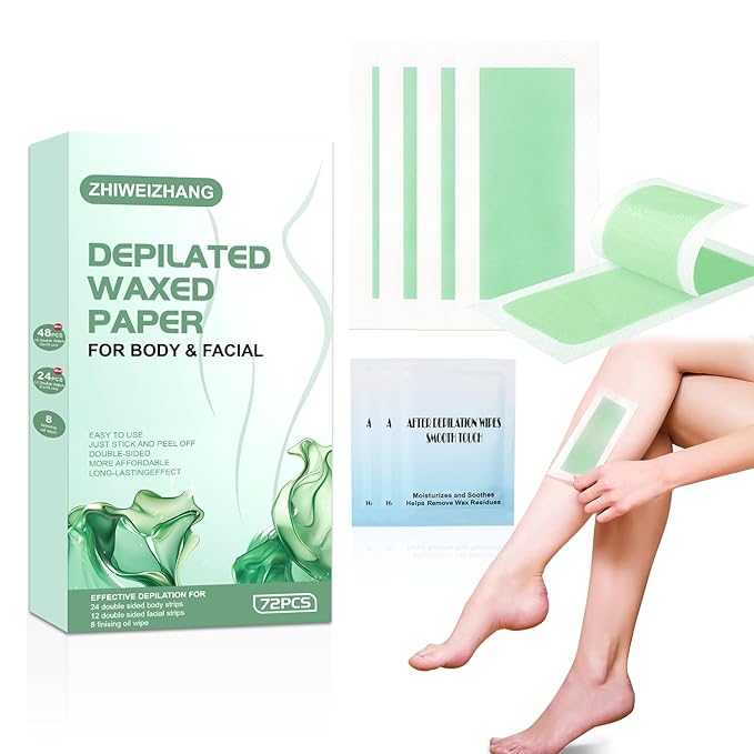 72PCS Wax Strips for Hair Removal for Women & Men: 48 Body &24 Face Waxing Strips + 8 Oil Wipes | At-Home Waxing Kit for Body, Bikini, Brazilian, Chest, Arms, Legs & Back | Hypoallergenic with Aloe