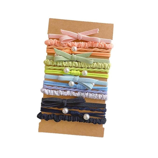 Multistyle Hair Ties Set: Gentle High Elasticity Ponytail Scrunchie Bracelet for Women (3-Bow Pearl Elastics Set:16, One Size)