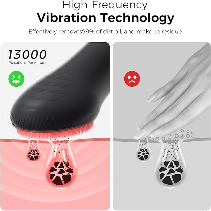Face Scrubber Facial Cleansing Brush - Waterproof and Rechargeable Face Cleansing Brush with 4 LED Gentle Light, Cleansing, Exfoliating and Massaging, Electric Face Scrub Brush for Men & Women