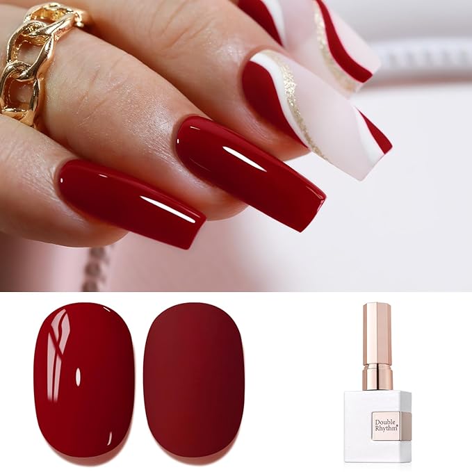 Double Rhythm Gel Polish 15ML Jelly Sheer Pastel Light Milky Color Pearl White Bottle 1 PC 0.5 OZ Full Size Nail Art Salon at Home (Dark Red-D1378)