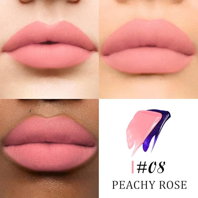 evpct Peachy Rosee Peel Off Lip Stain Tints with Tweezer, Matte Lipstick Lip Stain Long Lasting Waterproof for Women, Non-stick Cup Lipstick Peel Off High Pigmented 24 Hours Original Lips Stains, 08