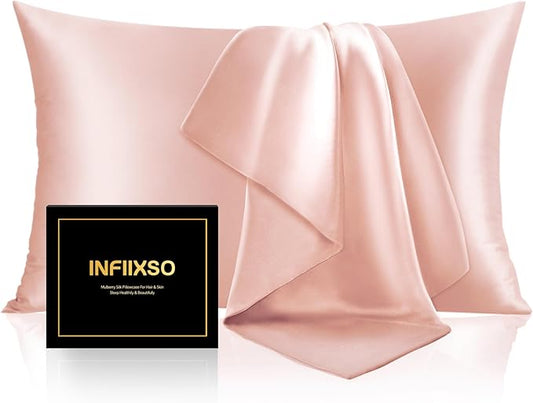 INFIIXSO Mulberry Silk Pillowcase for Hair and Skin, Silk Pillow Cases Queen Size with Hidden Zipper 20x30 Inches, Extraordinary Smooth and Soft Cooling Pillow Cases for Hot Sleepers(Coral, 1 Pack)