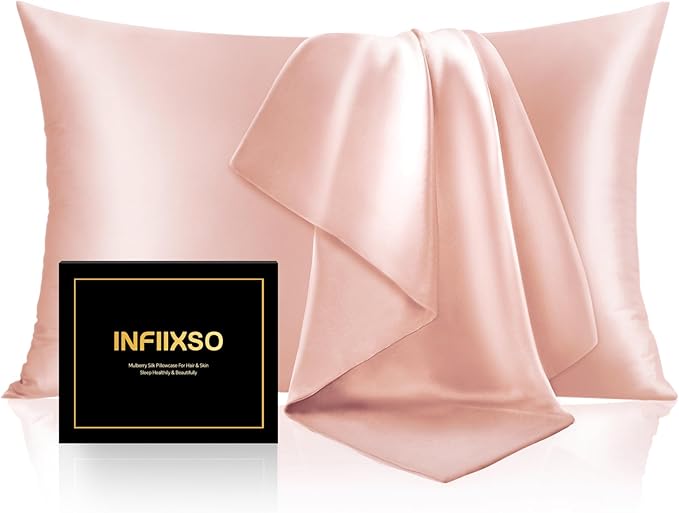 INFIIXSO Mulberry Silk Pillowcase for Hair and Skin, Silk Pillow Cases King Size with Hidden Zipper 20x40 Inches, Extraordinary Smooth and Soft Cooling Pillow Cases for Hot Sleepers(Coral, 1 Pack)