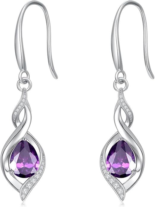 HPQQ Birthstone Earrings for Women 925 Sterling Silver Infinity Love Jewelry Valentines Day Birthday Gifts for Her Mom Wife Girlfriend