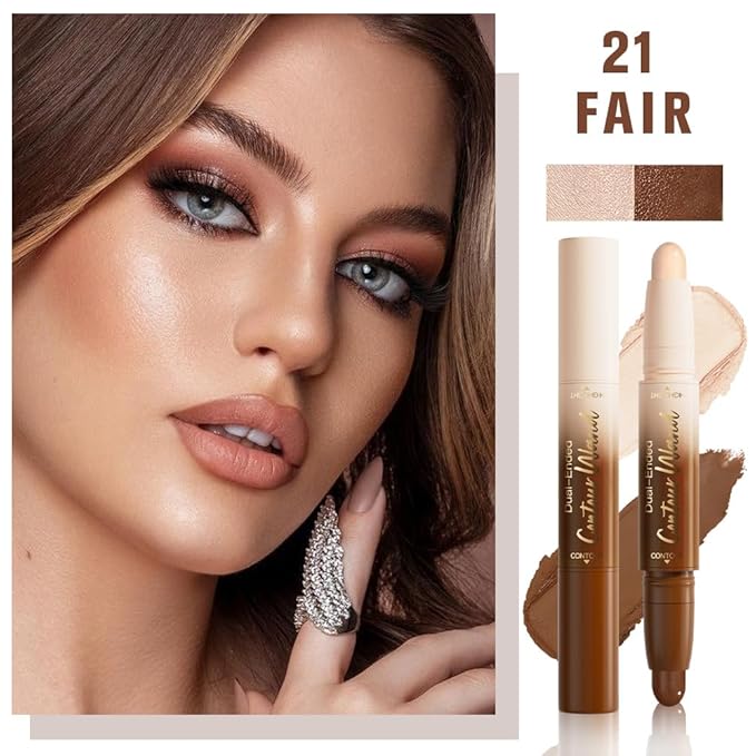 evpct Nuetral Nude & Beige Cream Foundation Stick Face Body Makeup Dual Ended, no Transfer Waterproof 2in1 Cream Concealer Stick Contouring Makeup, Nose Contour Bronzer Sticks Face Highlighter Make up