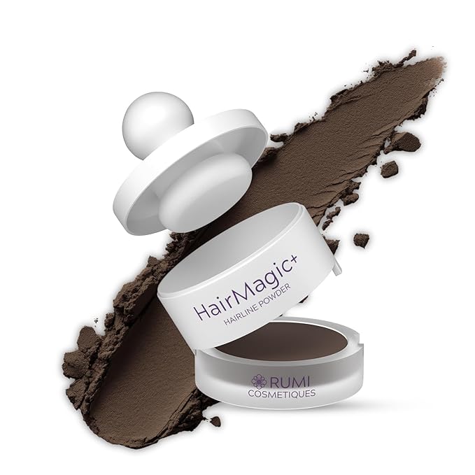 Rumi Cosmetiques HairMagic+ Root Touch Up Powder for Mature Women – Instant Gray Hair Coverage & Hairline Filler – Water-Resistant, Natural Finish, with Argan Oil & Vitamin E (Dark Brown)