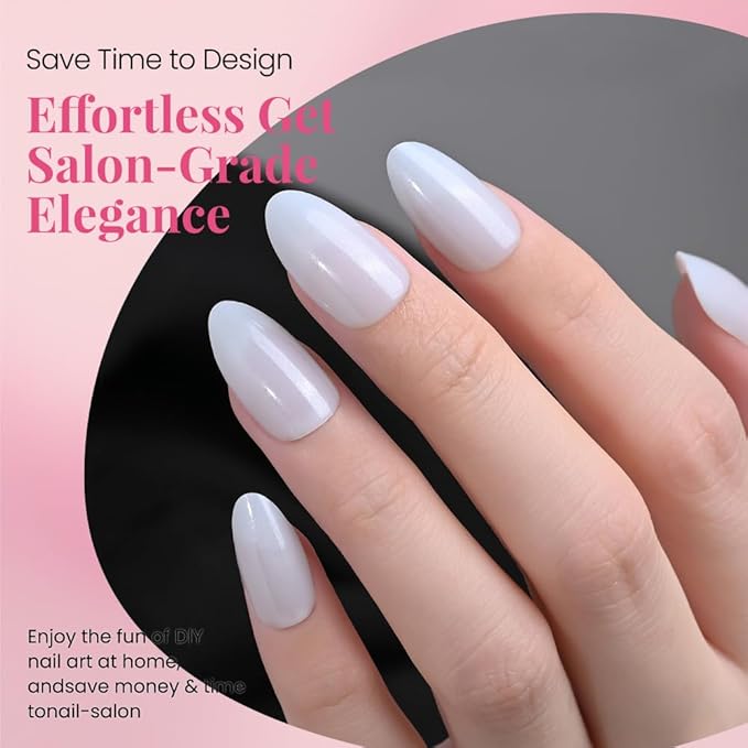 evpct Press on Nails Almond Short, White Glitter Shimmer Shiny Short Almond Fake Nails for Women Gift, Soft Gel Press Stick on Nails with Nail Kit, 30Pcs Reusable Acrylic Fake Nail Manicure Kit Set