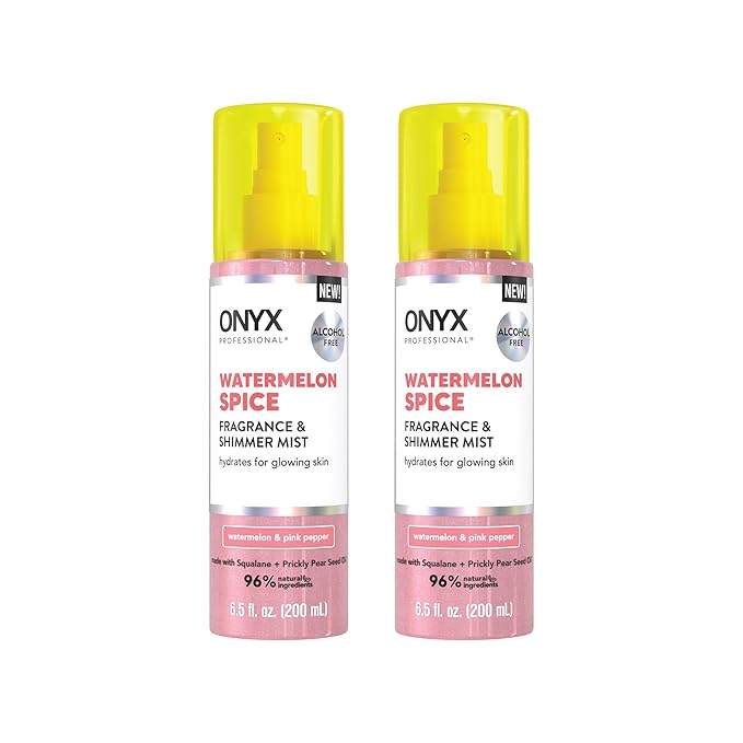 Onyx Professional Hydrating Shimmer Mist with Squalane & Prickly Pear Seed Oil, Watermelon Spice, 6.5 fl oz, 2pk - Shimmer Hair and Body Mist Creates a Radiant Glow with Lightweight Moisture