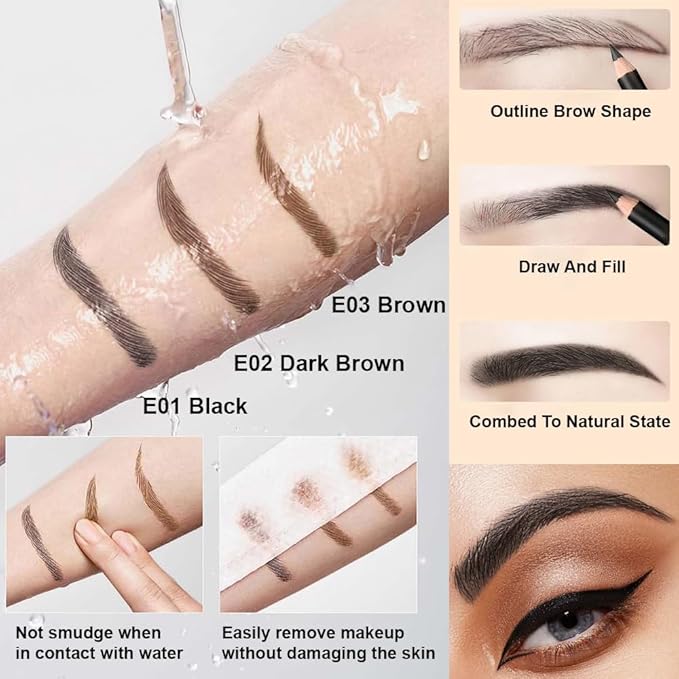 Eyebrow Pencils for Women, 12Pcs Hard-Core Wooden Eye Brow Eye Liner Pencils for Beginner Makeup, Black Coffee Brown Colors, Waterproof & Sweat-Proof (Black-12 Pcs-E01)