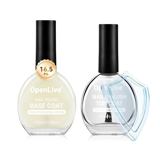 OpenLive Base and Top Coat Nail Polish Quick Dry,16.5ml Large capacity Basic Nail Polish Set Air Dry Fast, High-Glossy Shiny, No U V Light Needed for Women Salon DIY Nail Art