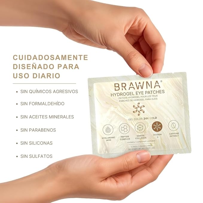 BRAWNA UnderEye Patches – Hydrogel Masks with Vitamin C, Caffeine & Collagen – For Dark Circles, Puffy Eyes, Wrinkles & Tired Skin – 24K Gold Skincare – 24 Pairs