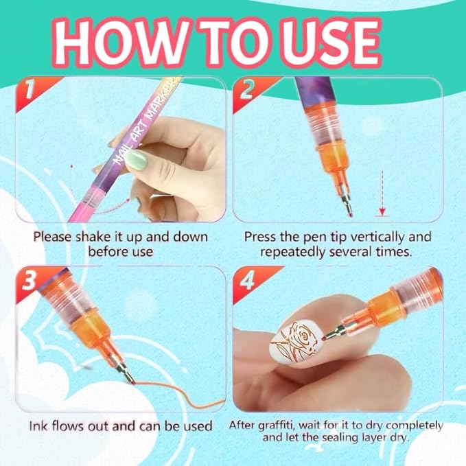12 Colors Nail Art Pens Set, Nail Art Markers Polish Pen for 3D Nail Art, Drawing Painting Liner Brush for DIY Nail Art Beauty Adorn Manicure Tools (2 box of 12 colors)