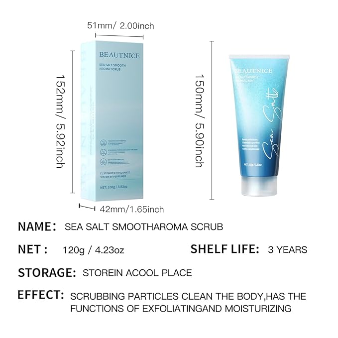 BEAUTNICE Sea Salt Smooth Aroma Scrub for All Skin Types - Nourishing, Purifying with Natural Sea Salt for Men & Women