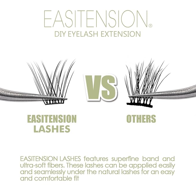 DIY Eyelash Extension, 3D Effect Glue Bonded Band Individual Lash 48 Clusters Volume Lashes Set, Home Eyelash Extension, C curl Lashes Pack 16MM-Natural-48 Clusters