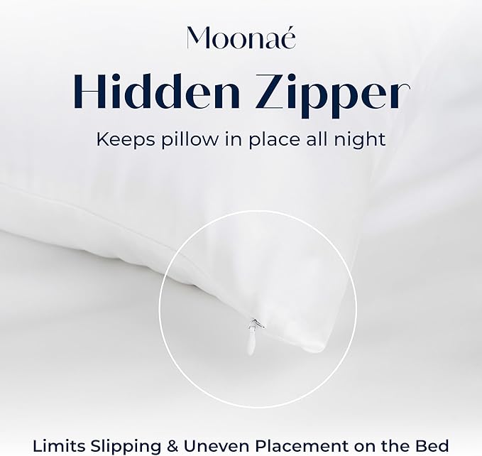 Moonaé Mulberry Silk Pillowcase – Pure Silk Pillow Cover for Healthier Hair & Smoother Skin – Soft, Breathable and Temperature-Regulating, Luxurious Silk Case Colors White-Q
