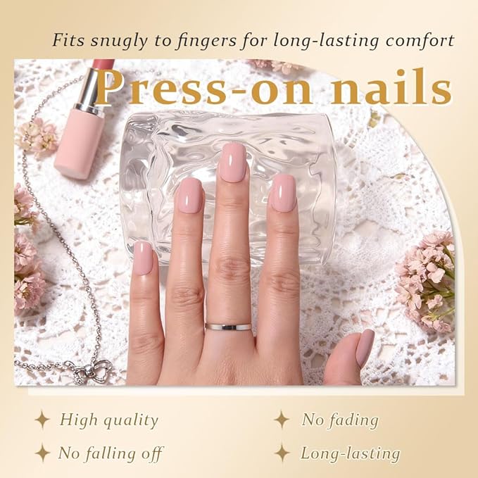 evpct Mauve Short Press on Nails Square, Glossy Soft Gel Acrylic Fake Press on Nails Manicure Kit, Reusable Artificial Stick on Nail for Women, Full Cover Easy Application Easy At-Home Salon