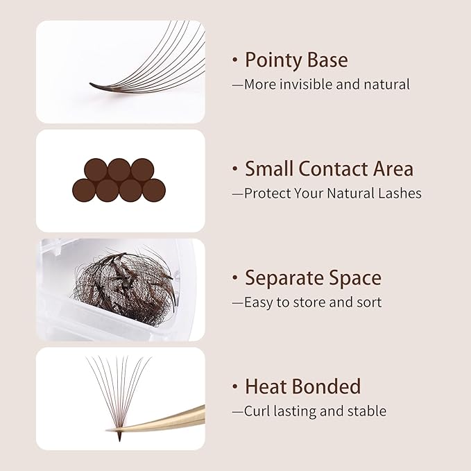 Colored Lash Extensions 10D 1000pcs Premade Fans Eyelash Extensions Brown Lash Fans Volume Mix (7D-16mm)