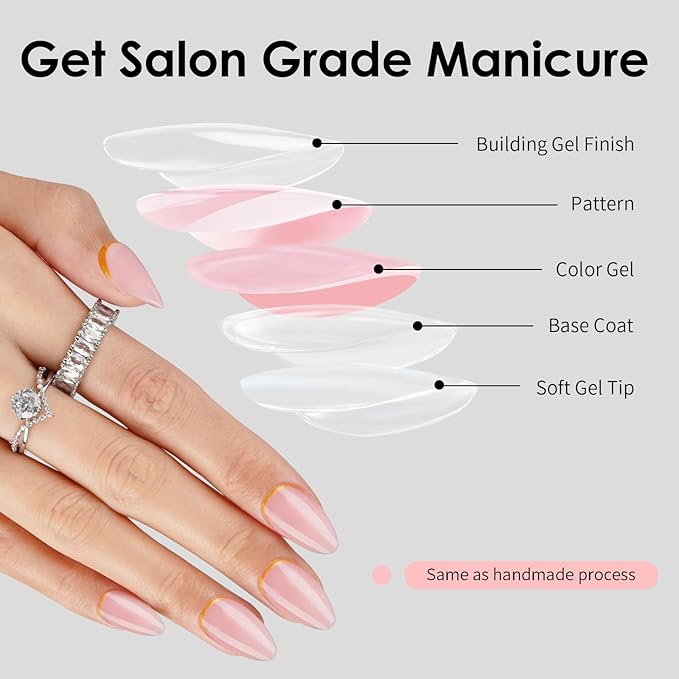 Canvalite Press On Nails Almond, Short Press on Nails Gold French Tip Reusable Acrylic Fake Nails with Glue & Glue Remover Easy to Use 30Pcs Manicure Kit for Women
