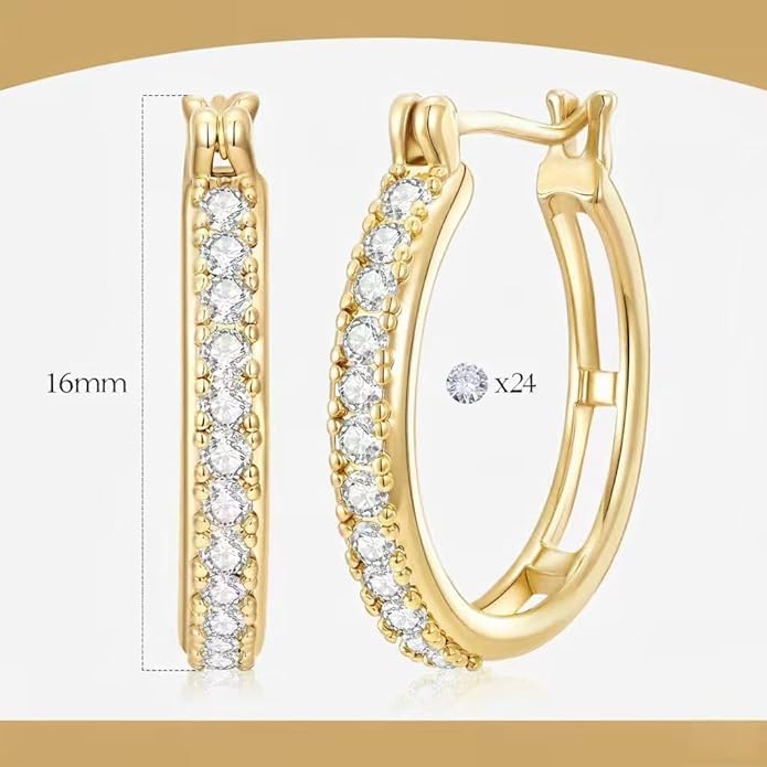 RYHIX 14K Gold Plated Hoop Earrings for Women Hypoallergenic Lightweight Small Hoop Earring for Womens with Round Cubic Zirconia Huggie Hoops Earring for Women 14/16/20/25mm