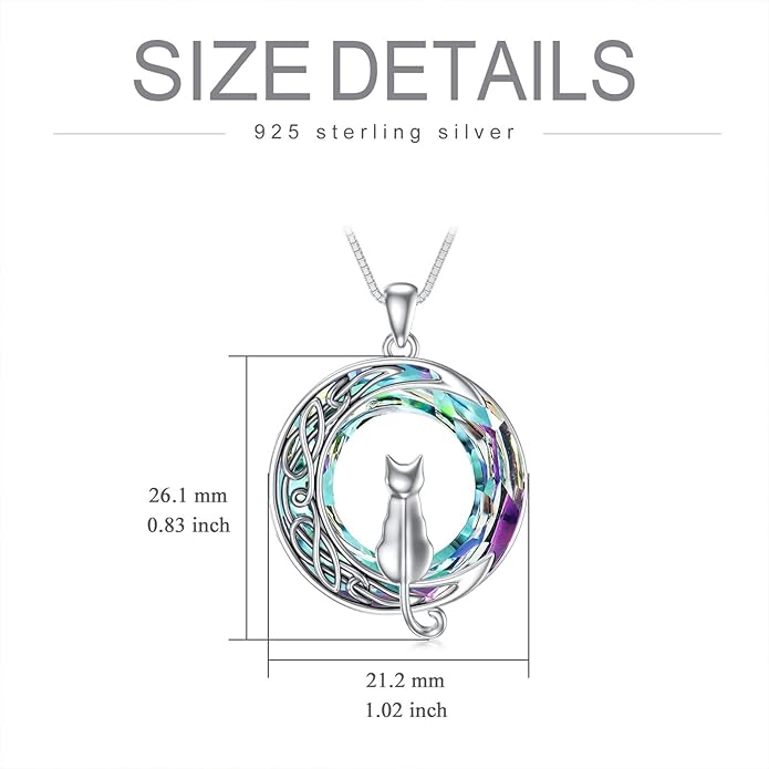 TOUPOP Cat Gifts for Cat Lovers One Two Three Four Cats Necklace Sterling Silver Cats on the Moon Pendant Necklace with Blue Circle Crystal Birthday Christmas Celtic Jewelry Gifts for Women