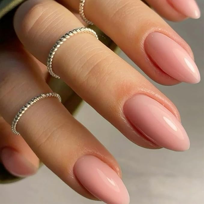 Modelones Pink Press on Nails Almond, Valentines Short Fake Nails, Reusable Nail Kit with Nail Glue Adhesive Tabs Mini Nail File, Nails Press Ons 32Pcs 16 Sizes, Women Girl Gift