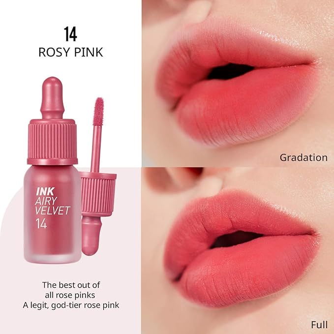 Peripera Ink Airy Velvet Lip Tint | High-Pigmentation, Lightweight, Soft, Moisturizing (014 ROSY PINK)
