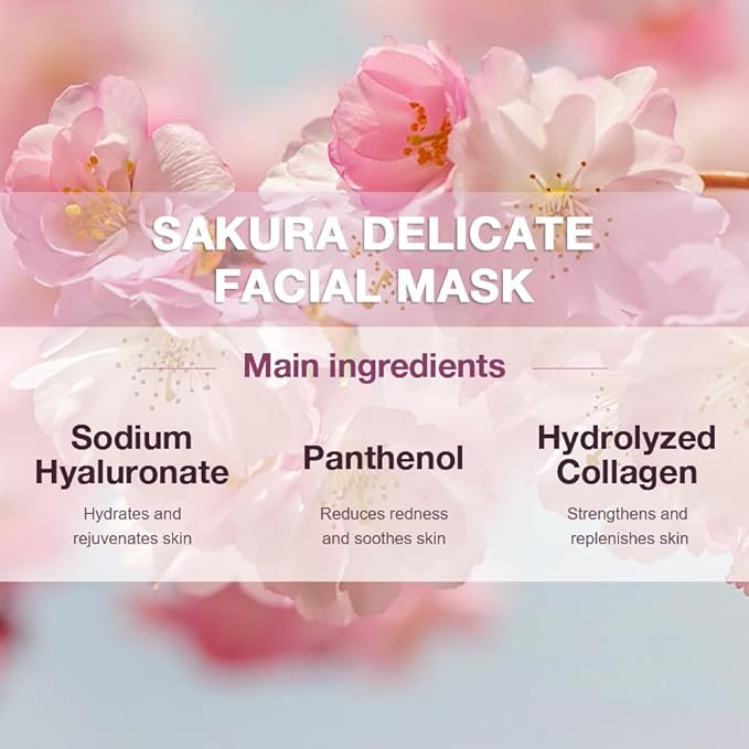 CAKAILA 8 Pack Cherry Blossom Face Mask,Pink Face Masks Spa Day kit Supplies for Women,Sheet Facial Mask Skincare for Kids Gifts Set,Hydrate Nourish Soothe for All Skin Types,Spa Party Favors