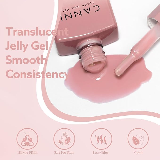 CANNI Jelly Pink Gel Nail Polish, 1Pcs Jelly Nude Pink Gel Polish Sheer Clear Light Pink Gel Polish Translucent Color Nail Polish Gel Soak Off U V Gel Nail French Nail Manicure Salon DIY