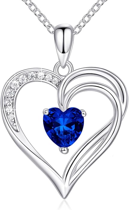 AM ANNIS MUNN 925 Sterling Silver Heart Necklace for Women Birthstone Necklace Silver Jewelry for Womens Jewelry Gifts for Women Her Mom