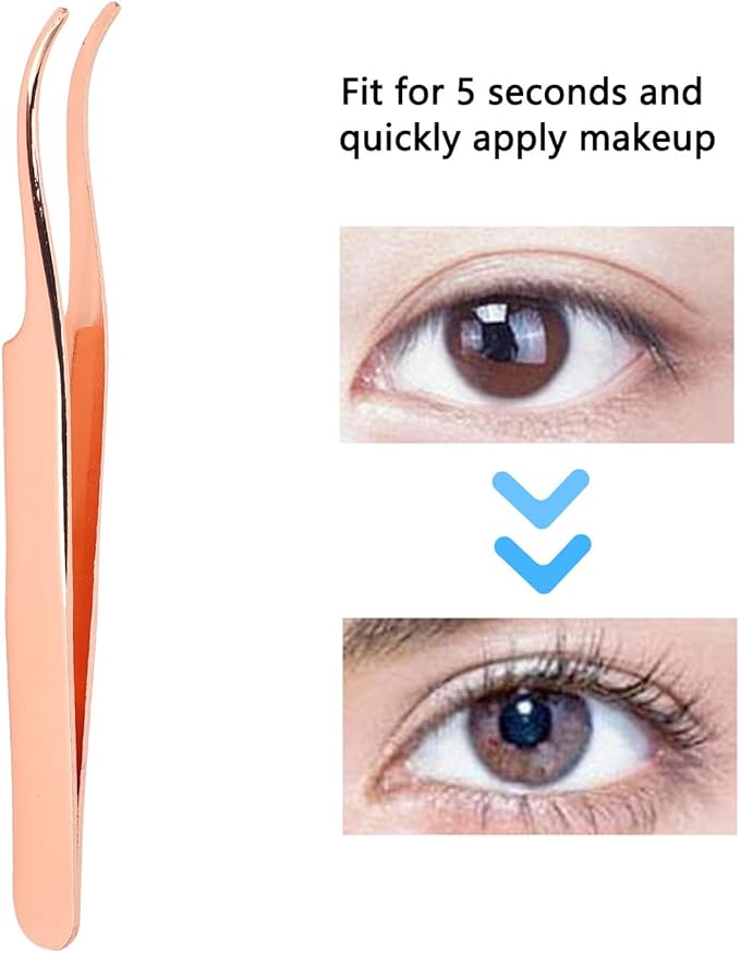Eyelash Applicator Tool DIY Rose Gold Curved Lash Tweezer for Easy Lashes Application and Removal