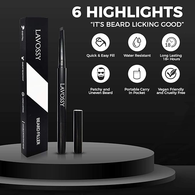 LAVOSSY Beard Pencil - Light Brown Pack of 3 - Long Lasting and Easy to Use Pen with Blending Brush for Sleek, Natural, Water/Sweat Proof Results