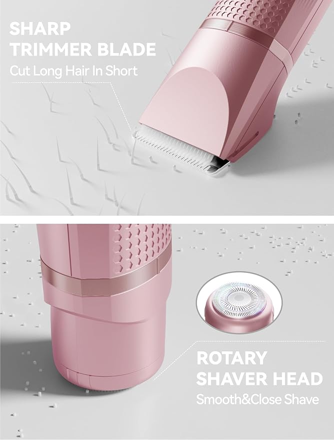 unibono 3-in-1 Electric Razor for Women - Waterproof Bikini Trimmer,Rechargeable Electric Shaver for Lady,Pubic Hair Trimmer Women,Personal Trimmer Groomer for Body Hair (Rose Golden,RG-1)