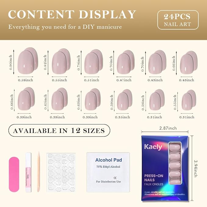 evpct Nude Medium Oval Glossy Press on Nails for Women Gift, Glossy Nude Fake Nail with Nail Kit Manicure Kit, Soft Gel Full Cover Reusable Stick on Soft Acrylic False Nails Perfectly Fit