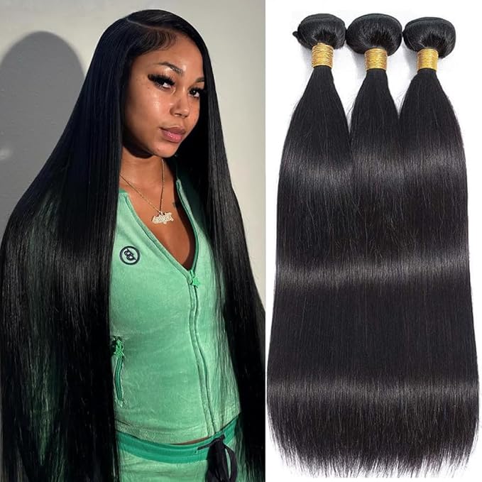 12A Straight Bundles Human Hair, Unprocessed Brazilian Virgin Weave 3 Bundles Human Hair Straight 20 22 24 Inch, 300g/Pack Double Weft Deals Human Hair Extensions