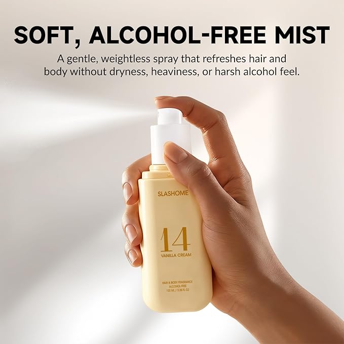 slashome Hair Perfume for Women, Alcohol-Free Vanilla Cream Hair & Body Mist, Lightweight Long-Lasting Fragrance for Hair, Wigs, Body & Fabric, Birthday & Valentine’s Day Gift, 100ml / 3.38 fl oz