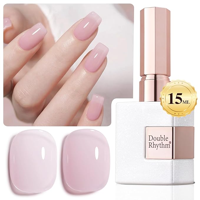 Double Rhythm Gel Polish 15ML Jelly Sheer Pastel Light Milky Color Pearl White Bottle 1 PC 0.5 OZ Full Size Nail Art Salon at Home (Milky Pink-D1381)